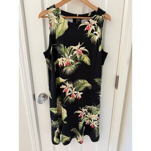 Tommy Bahama Darcy La Brisa Blooms Tropical Floral Shift Dress Black Large NEW